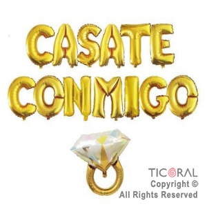 SET DE GLOBOS METALIZADO FRASE CASATE CONMIGO 14 UNIDADES X 1